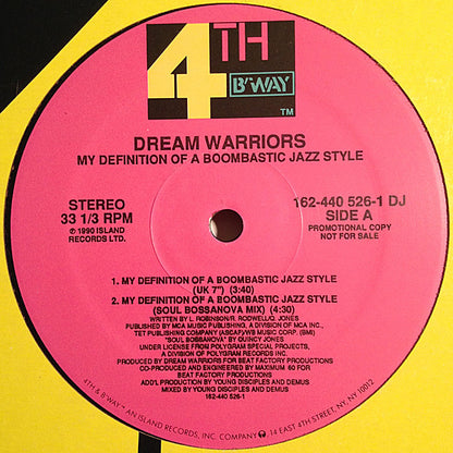 Dream Warriors : My Definition Of A Boombastic Jazz Style (12", Single, Promo, Lab)