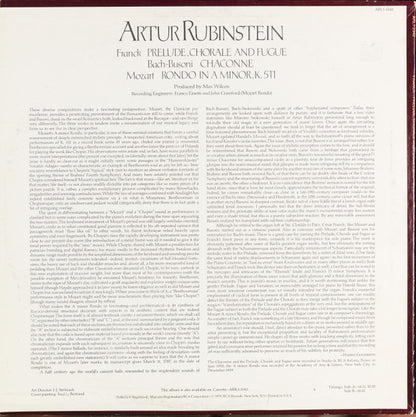 Arthur Rubinstein, César Franck, Johann Sebastian Bach - Ferruccio Busoni, Wolfgang Amadeus Mozart : Prélude, Chorale And Fugue / Chaconne / Rondo In A Minor (LP, Album)