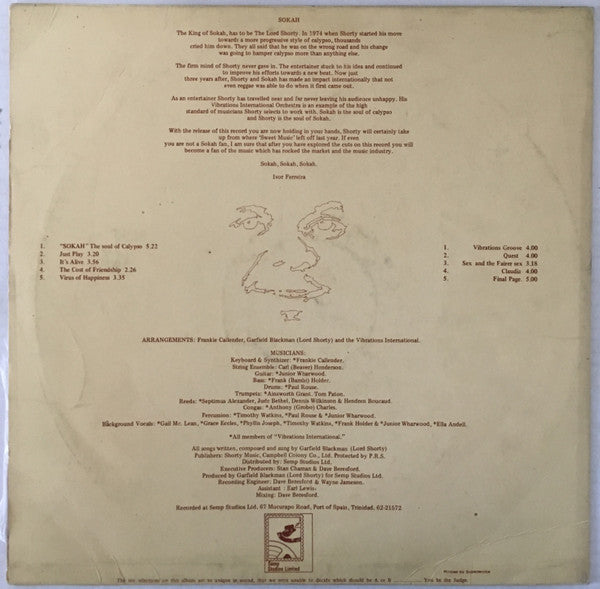 Lord Shorty & The Vibrations International : Sokah Soul Of Calypso  (LP, Album)