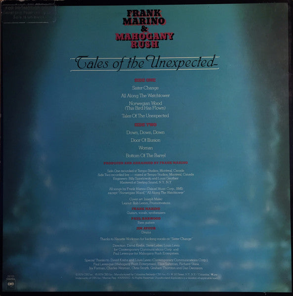 Frank Marino & Mahogany Rush : Tales Of The Unexpected (LP, Album, Promo)