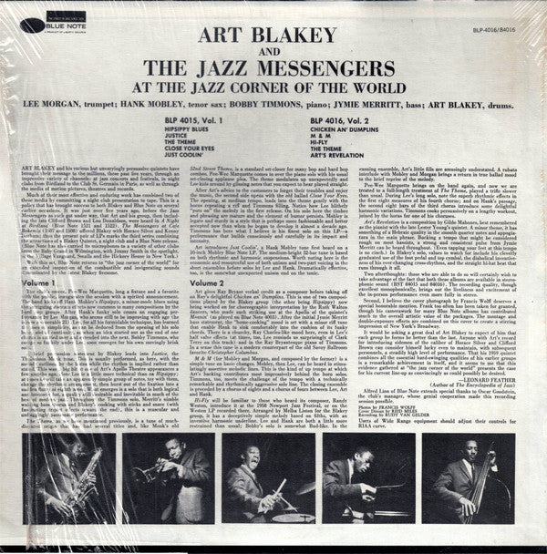 Art Blakey & The Jazz Messengers : At The Jazz Corner Of The World Vol. 1 (LP, Album, RE)