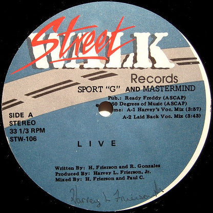 Sport "G" And Mastermind : Live (12")