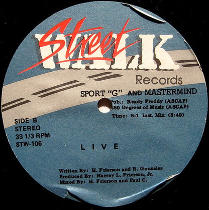 Sport "G" And Mastermind : Live (12")
