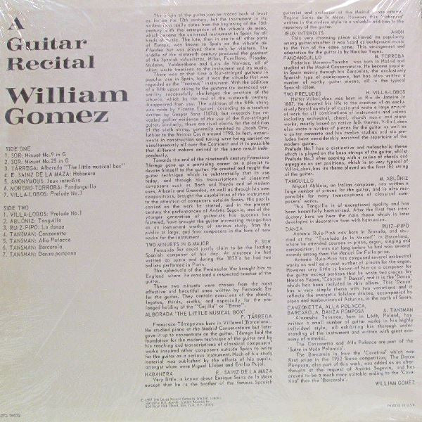 William Gomez : A Guitar Recital (LP, Album, RE)