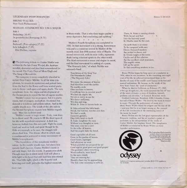 Gustav Mahler - Bruno Walter : Mahler Symphony No. 4 (LP, Album)