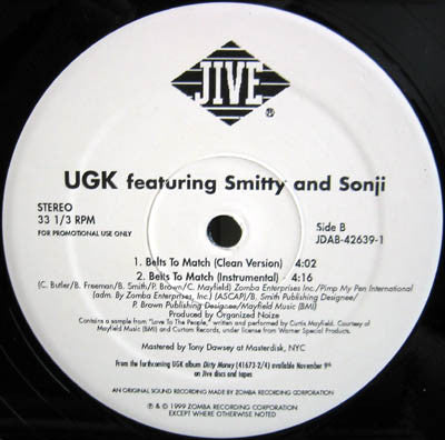 UGK : Pimpin' Ain't No Illusion / Belts To Match (12", Promo)