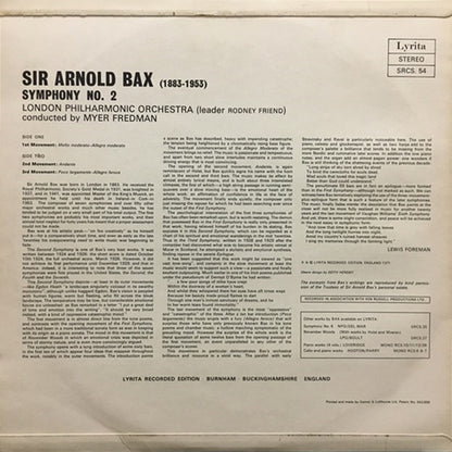 Arnold Bax - London Philharmonic Orchestra, Myer Fredman : Symphony No 2 (LP)