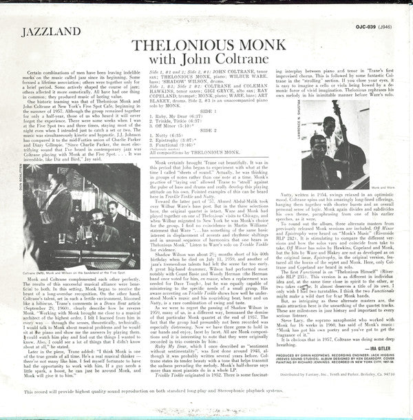 Thelonious Monk With John Coltrane : Thelonious Monk With John Coltrane (LP, Album, RE, Pit)