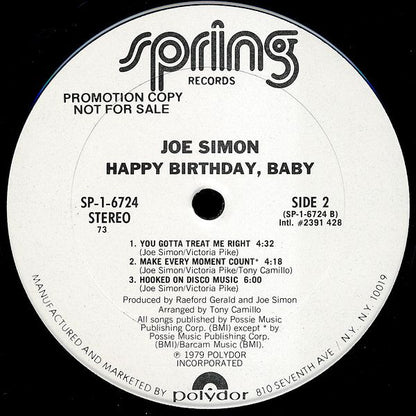 Joe Simon : Happy Birthday, Baby (LP, Album, Promo)