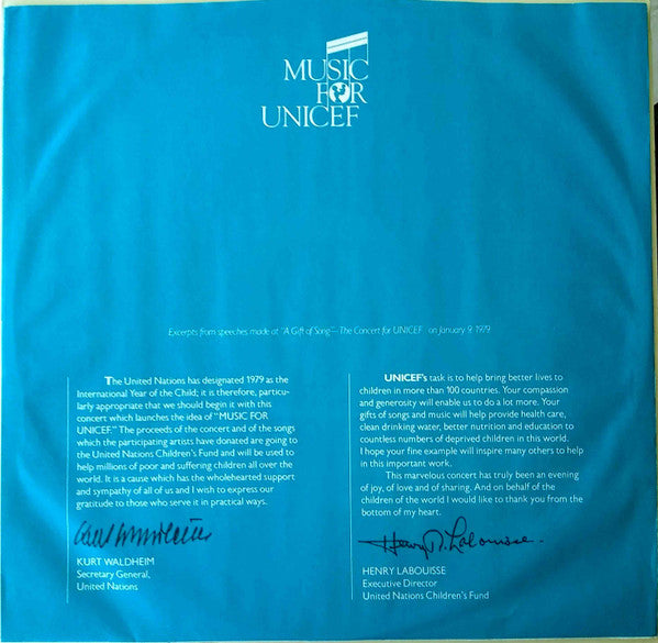 Various : Music For Unicef Concert: A Gift Of Song (LP, Promo)
