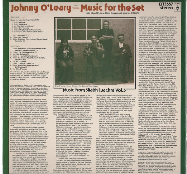 Johnny O'Leary : Music For The Set - Music From Sliabh Luachra Vol. 5 (LP, Album)