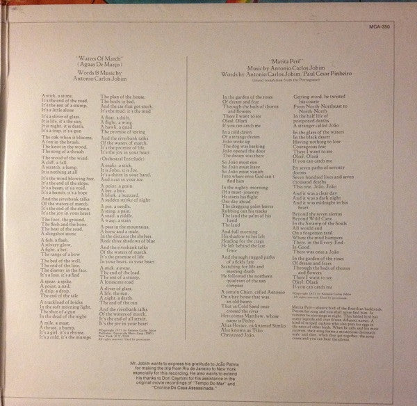 Antonio Carlos Jobim : Jobim (LP, Album, RE, Gat)