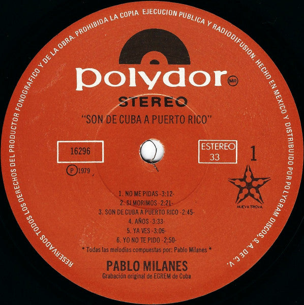 Pablo Milanés : Son De Cuba A Puerto Rico (LP, Album)