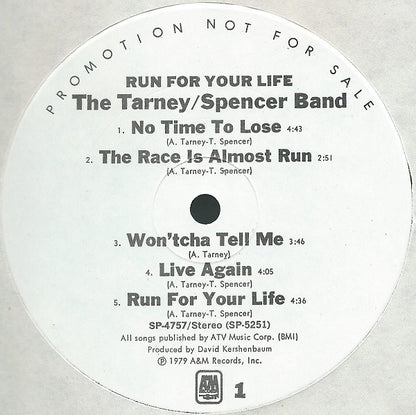 The Tarney/Spencer Band : Run For Your Life (LP, Album, Promo)