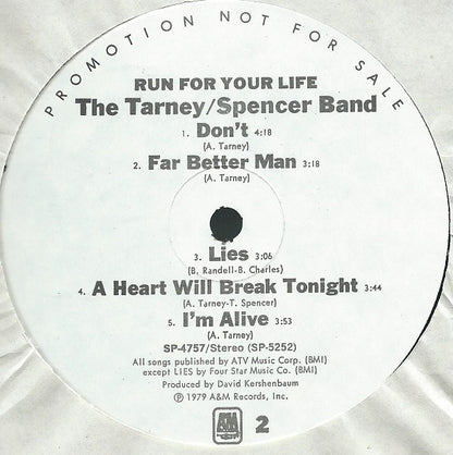 The Tarney/Spencer Band : Run For Your Life (LP, Album, Promo)