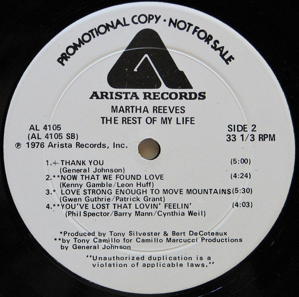 Martha Reeves : The Rest Of My Life (LP, Album, Promo, Pet)
