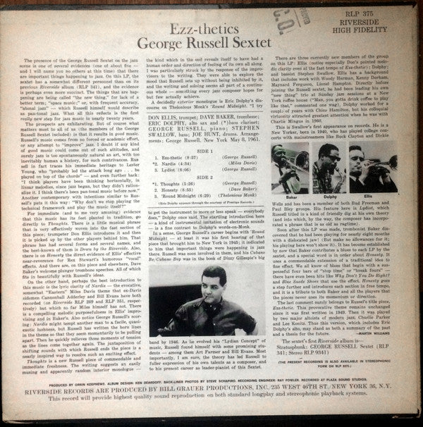 The George Russell Sextet : Ezz-thetics (LP, Album, Mono)
