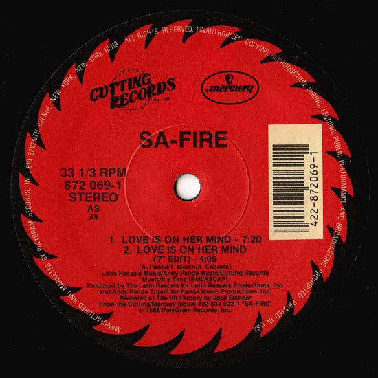 Safire : Love Is On Her Mind (12", Single)