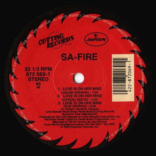 Safire : Love Is On Her Mind (12", Single)