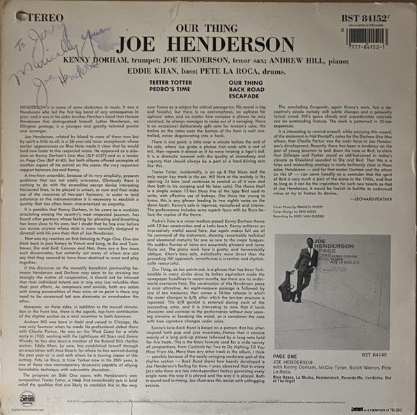 Joe Henderson : Our Thing (LP, Album, RE, RM, DMM)