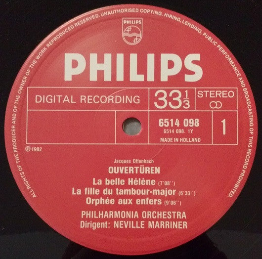 Philharmonia Orchestra • Sir Neville Marriner : Offenbach Ouvertures (LP, Album)