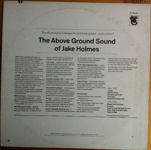 Jake Holmes : The Above Ground Sound Of Jake Holmes (LP, Album, Scr)