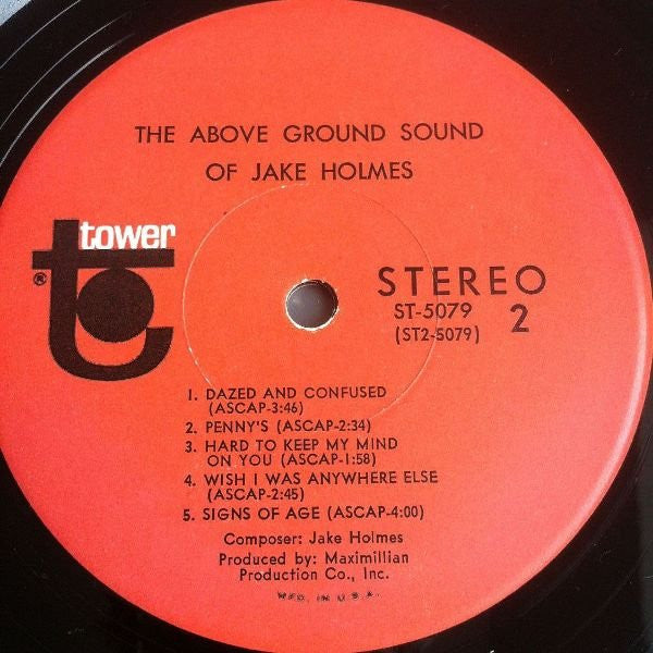 Jake Holmes : The Above Ground Sound Of Jake Holmes (LP, Album, Scr)
