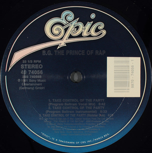 B.G. The Prince Of Rap : Take Control Of The Party! (12")