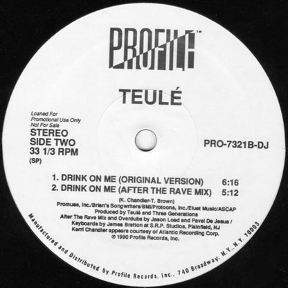 Teulé : Drink On Me (12", Single, Promo)