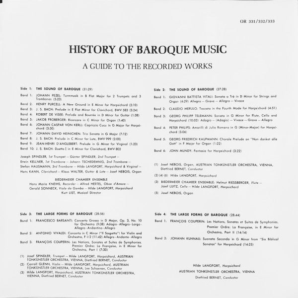 The Biedermeier Chamber Ensemble, Tonkünstler Orchestra, Dr. Kurt List : History Of Baroque Music (3xLP, Comp + Box)