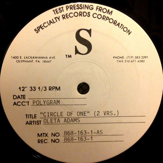 Oleta Adams : Circle Of One (12", Promo, TP)