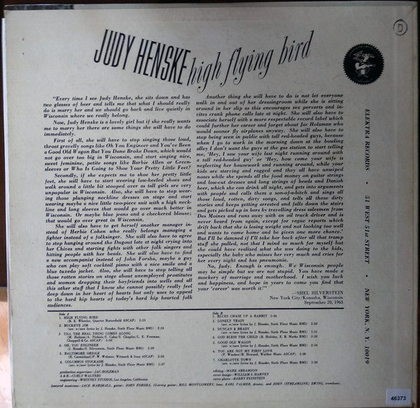 Judy Henske : High Flying Bird (LP, Album, Mono, Pit)