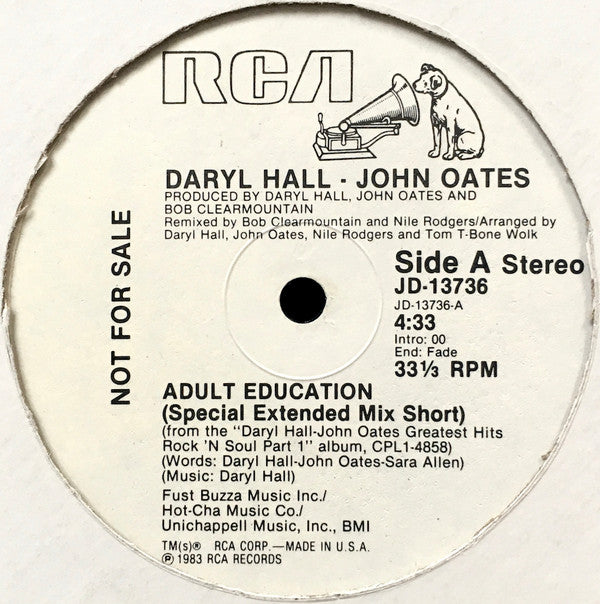 Daryl Hall & John Oates : Adult Education (12", Promo)