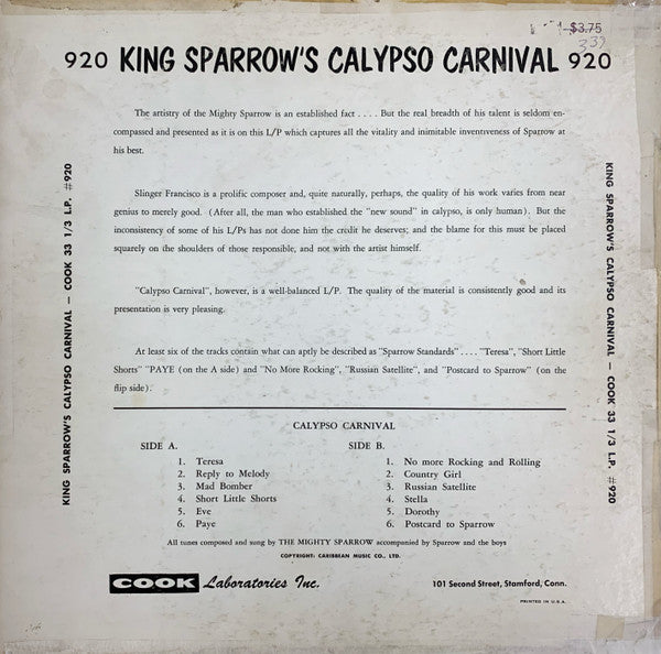 Mighty Sparrow : King Sparrow's Calypso Carnival (LP, Album)