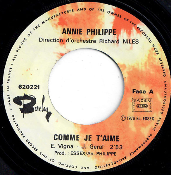 Annie Philippe : Comme Je T'aime (7")
