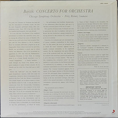 Béla Bartók, Chicago Symphony Orchestra, Fritz Reiner : Concerto For Orchestra (LP, Ltd, RE, RM, 200)