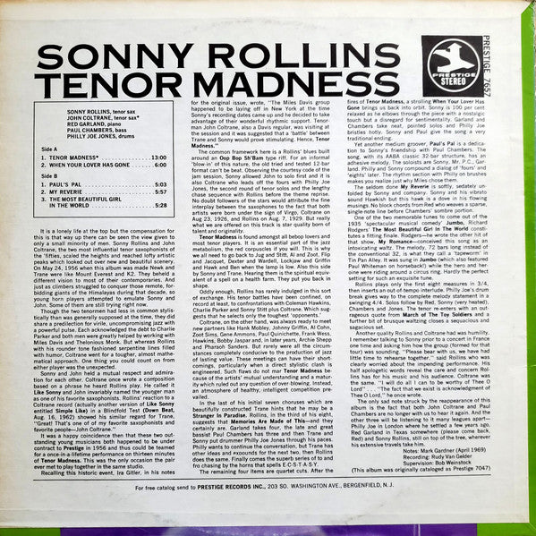 Sonny Rollins : Tenor Madness (LP, Album, RE, Ind)