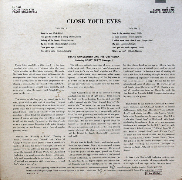 Frank Chacksfield & His Orchestra : Close Your Eyes (LP)