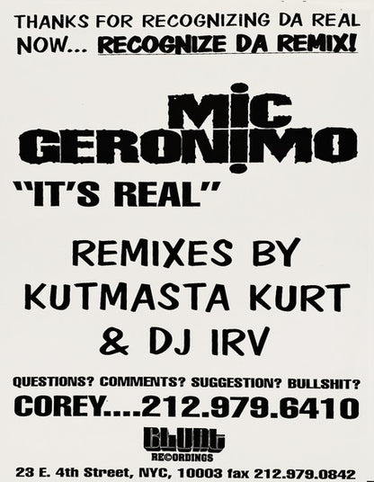 Mic Geronimo : It's Real (Remixes) (12", Promo)