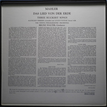 Gustav Mahler, Kathleen Ferrier, Julius Patzak, Wiener Philharmoniker Conducted By Bruno Walter : Das Lied Von Der Erde (2xLP, Mono + Box)