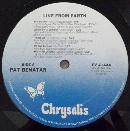 Pat Benatar : Live From Earth (LP, Album, Pit)