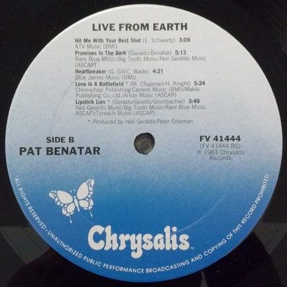 Pat Benatar : Live From Earth (LP, Album, Pit)