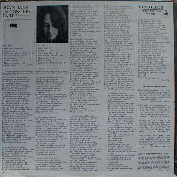 Joan Baez : In Concert Part 2 (LP, Album, Pit)