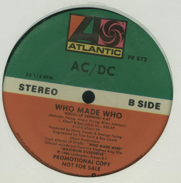 AC/DC : Who Made Who (12", Single, Promo)