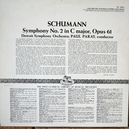 Robert Schumann - Paul Paray, Detroit Symphony Orchestra : Symphony No. 2 In C Major, Op. 61 (LP)