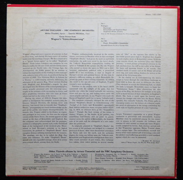 Arturo Toscanini, Helen Traubel, Lauritz Melchior : Great Scenes From Wagner: Götterdämmerung (LP, Mono, RE)
