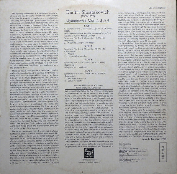 Dmitri Shostakovich, Moscow Philharmonic Orchestra, Kiril Kondrashin : Symphonies No. 1, 2, & 4 (2xLP, Comp, Gat)