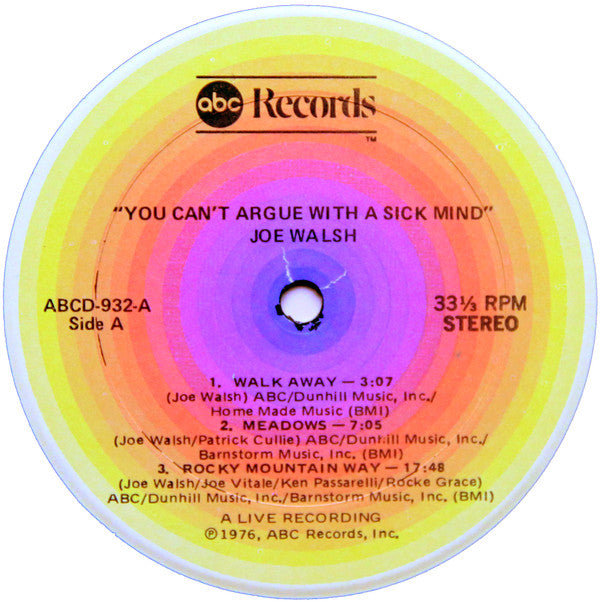 Joe Walsh : You Can't Argue With A Sick Mind (LP, Album)
