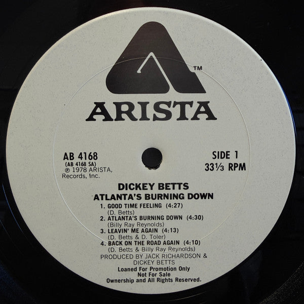 Dickey Betts & Great Southern : Atlanta's Burning Down (LP, Album, Promo)