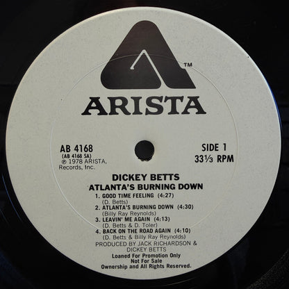 Dickey Betts & Great Southern : Atlanta's Burning Down (LP, Album, Promo)
